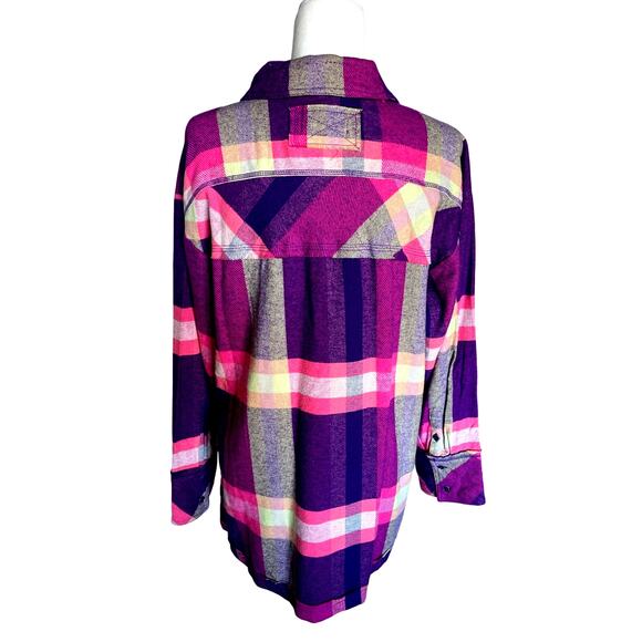 Free People So Long Summer Plaid Flannel Button Down Pink Purple Sm/Med NWT - Picture 4 of 13